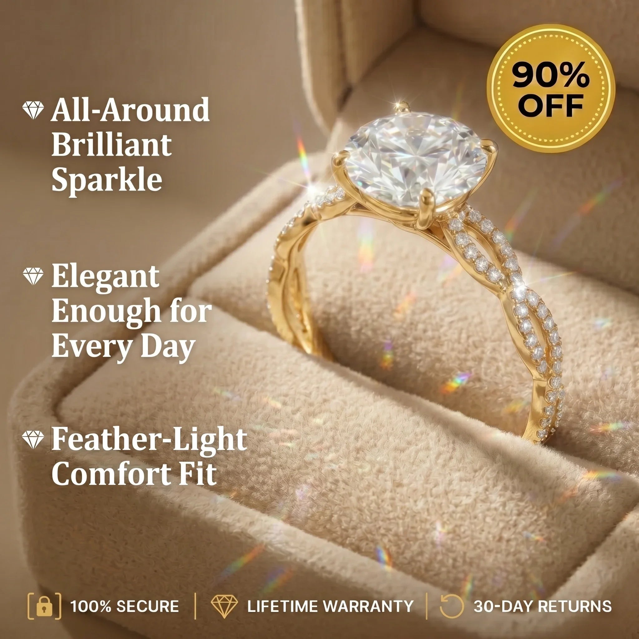 🚨 LAST DAY 90% OFF- Premium 2ct Moissanite Travel Ring - Classic Twisted Band (Passes Diamond Tester)