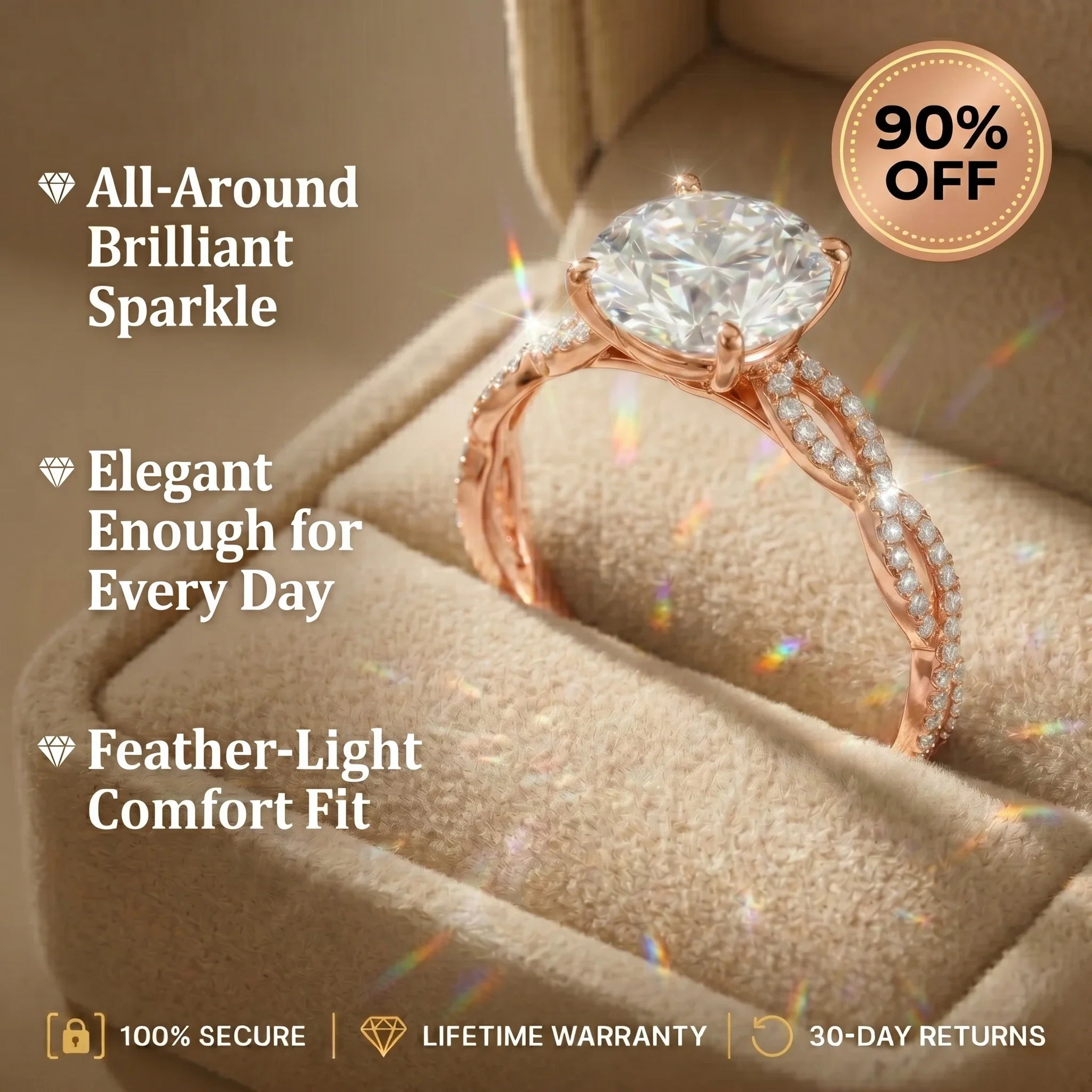 🚨 LAST DAY 90% OFF- Premium 2ct Moissanite Travel Ring - Classic Twisted Band (Passes Diamond Tester)