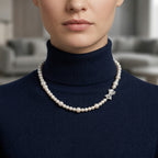 Elegant Pearl Necklace with Silver Butterfly Pendant