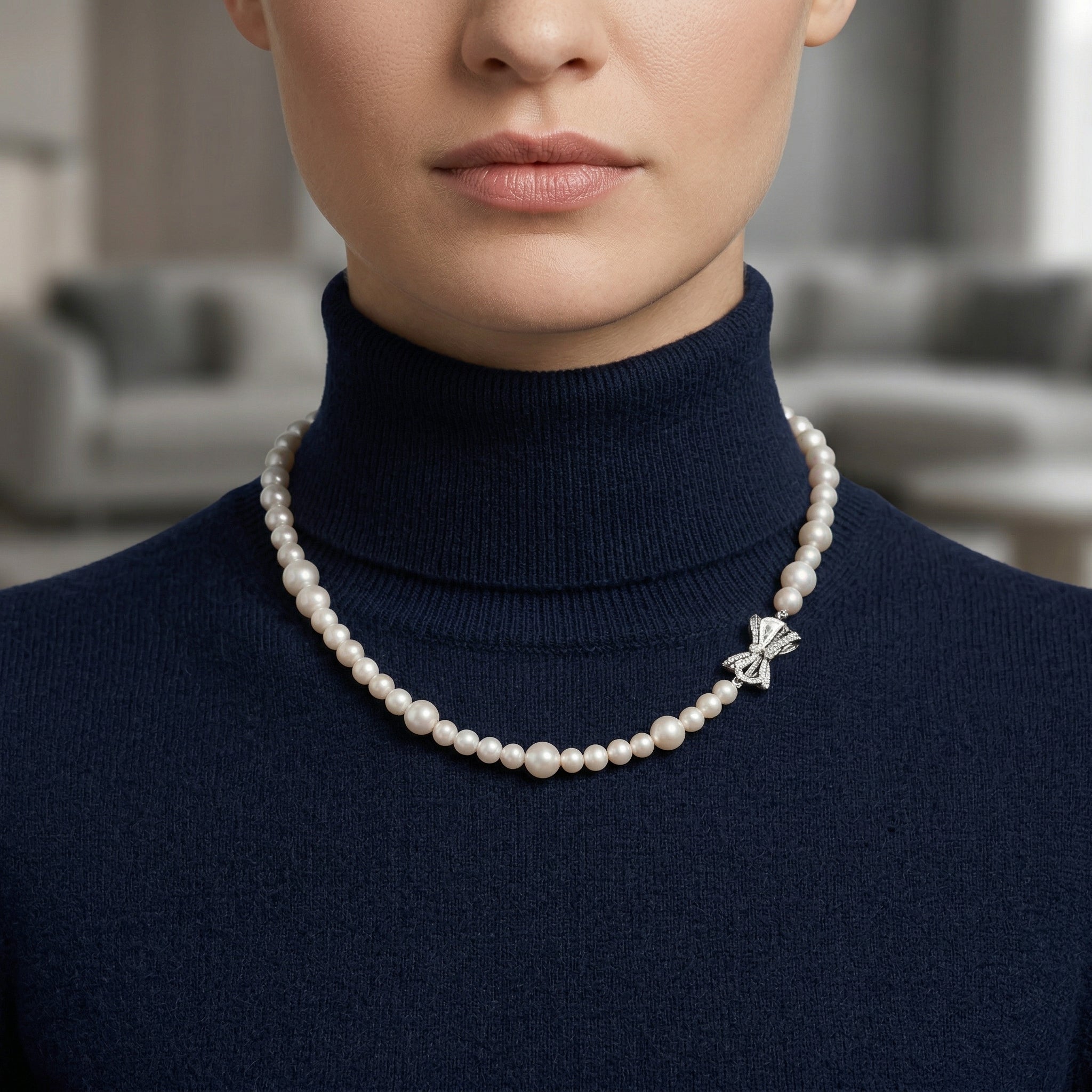Elegant Pearl Necklace with Silver Butterfly Pendant