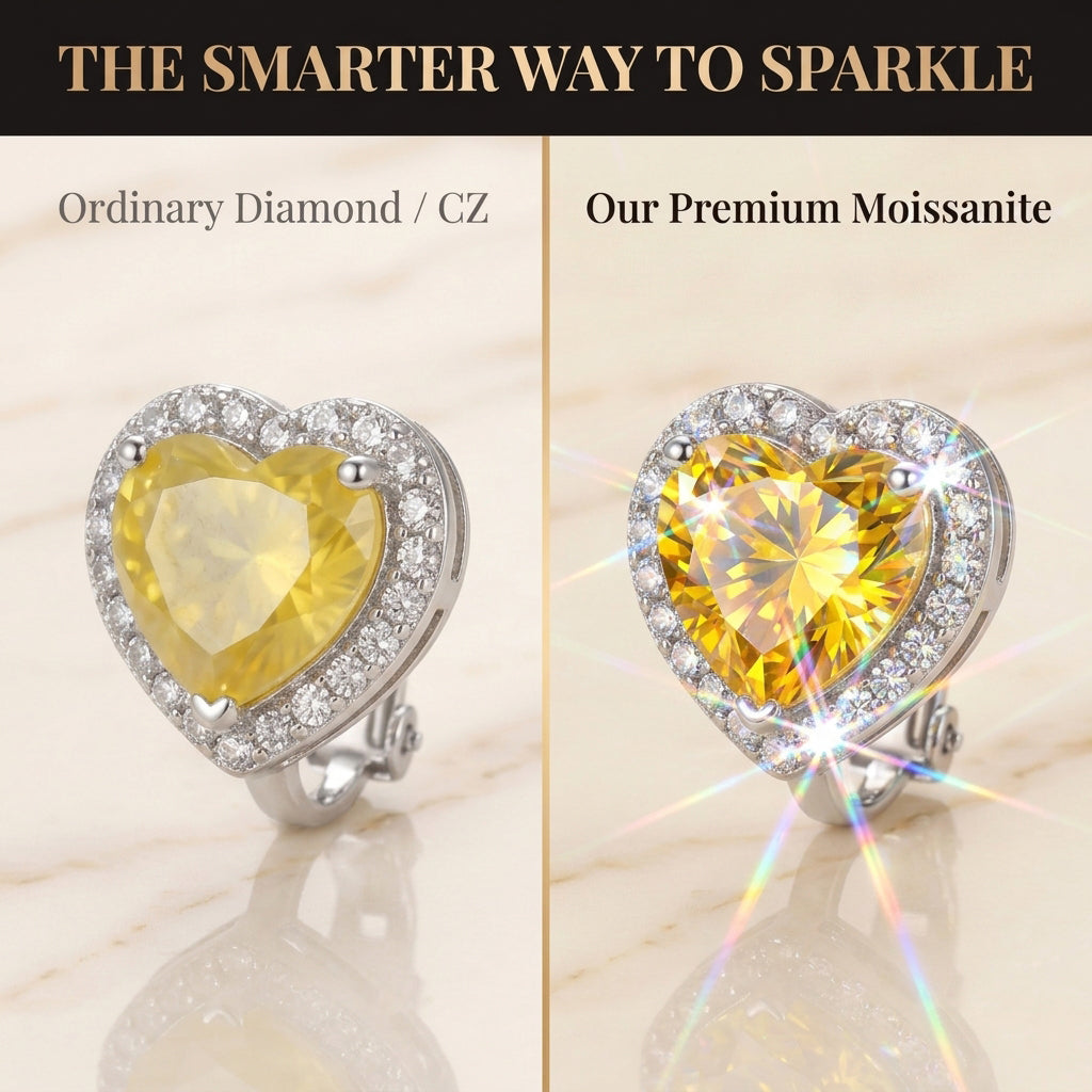 Radiant Heart: Handmade Lab-Grown Moissanite Clip-On Earrings--Last Day Sale-90% OFF💕