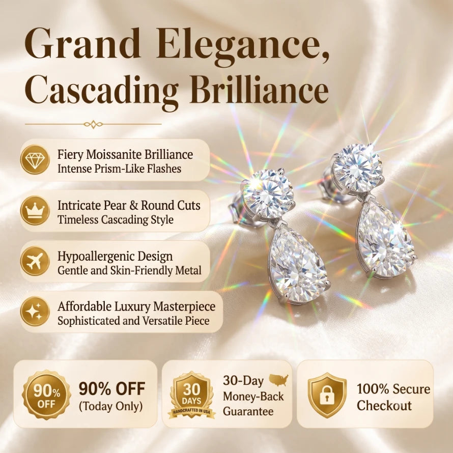 Radiant Elegance: Round & Pear Premium Moissanite Drop Earrings--Last Day Sale-90% OFF💕
