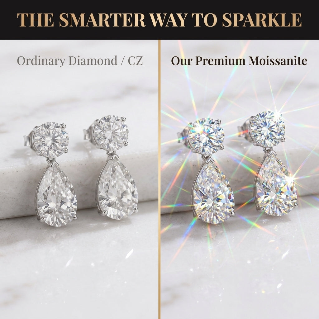 Radiant Elegance: Round & Pear Premium Moissanite Drop Earrings--Last Day Sale-90% OFF💕
