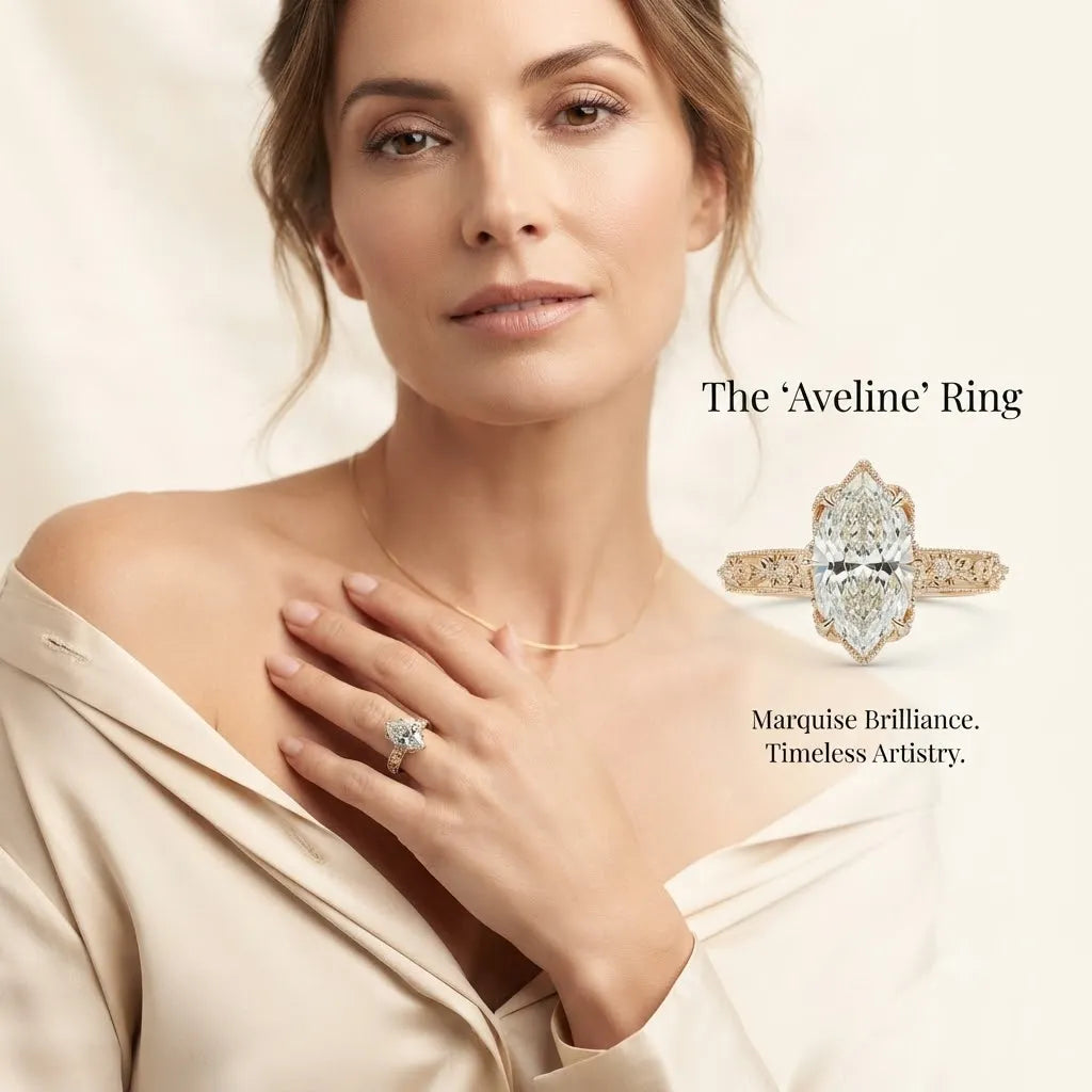Brilliant 4-Carat Marquise Solitaire Ring with Vintage Floral Setting | Comfortable Everyday Elegance & Sparkle