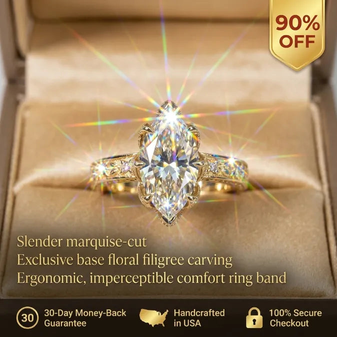 Brilliant 4-Carat Marquise Solitaire Ring with Vintage Floral Setting | Comfortable Everyday Elegance & Sparkle