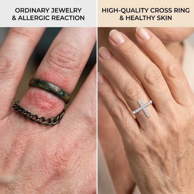 Moissanite Sideways Cross Ring in 925 Sterling Silver | Hypoallergenic Everyday Faith Jewelry