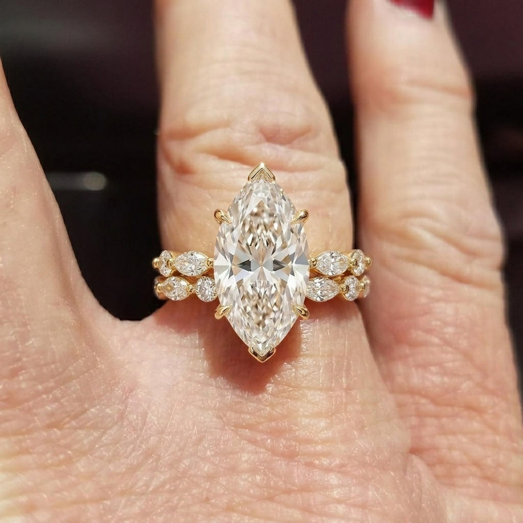 The 5-Carat Marquise 14K Gold 2-Piece Ring Set 🔥